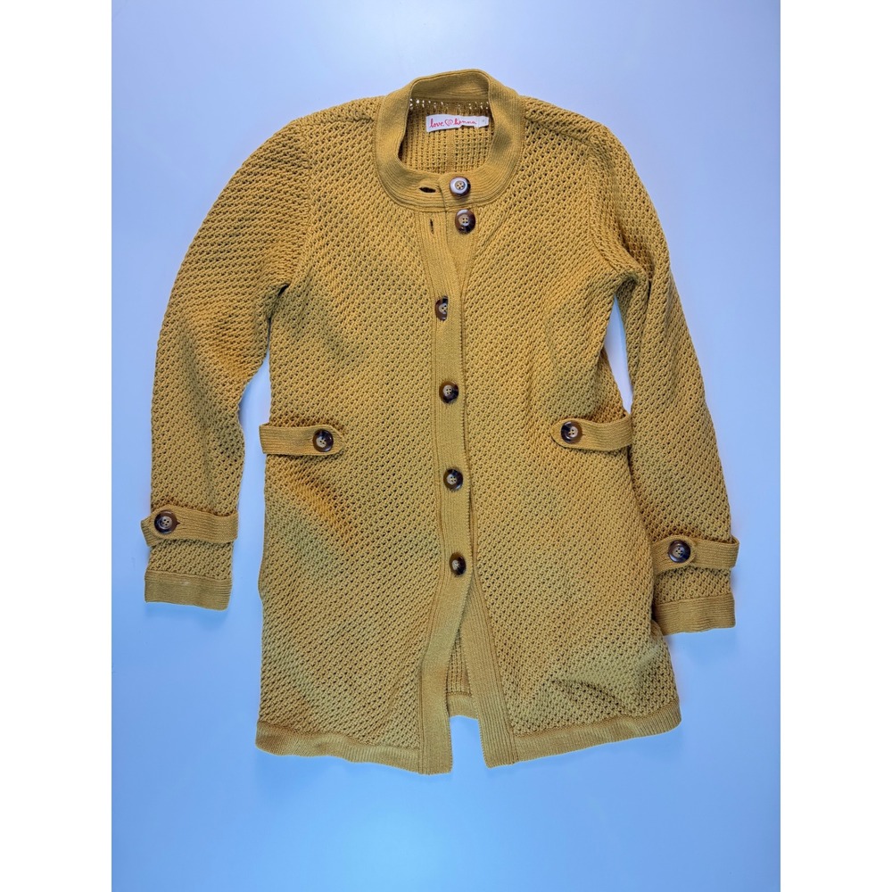 Love Hanna Andersson Mustard Yellow Honeycomb Knit Longline Cardigan XS
